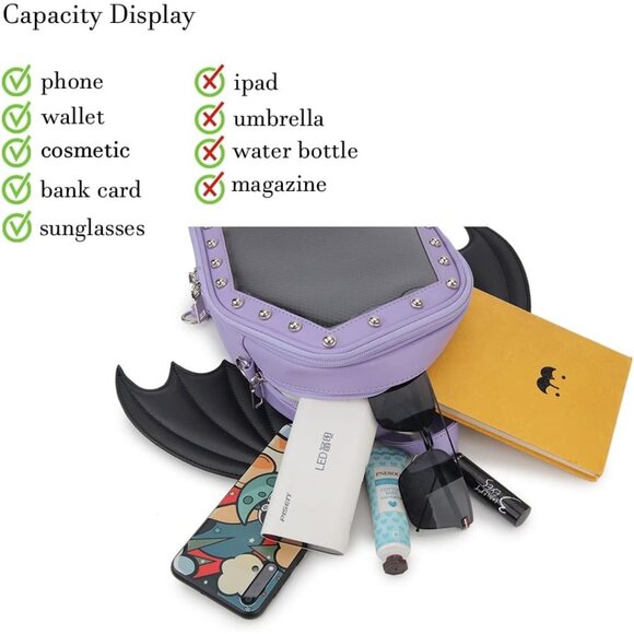Gothic Coffin Shape Purse Handbag for Women Halloween Shoulder Bag Purple Wings - Picture 8 of 9